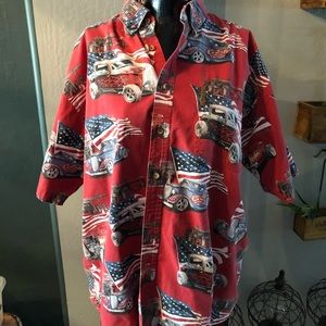 Red button down car shirt